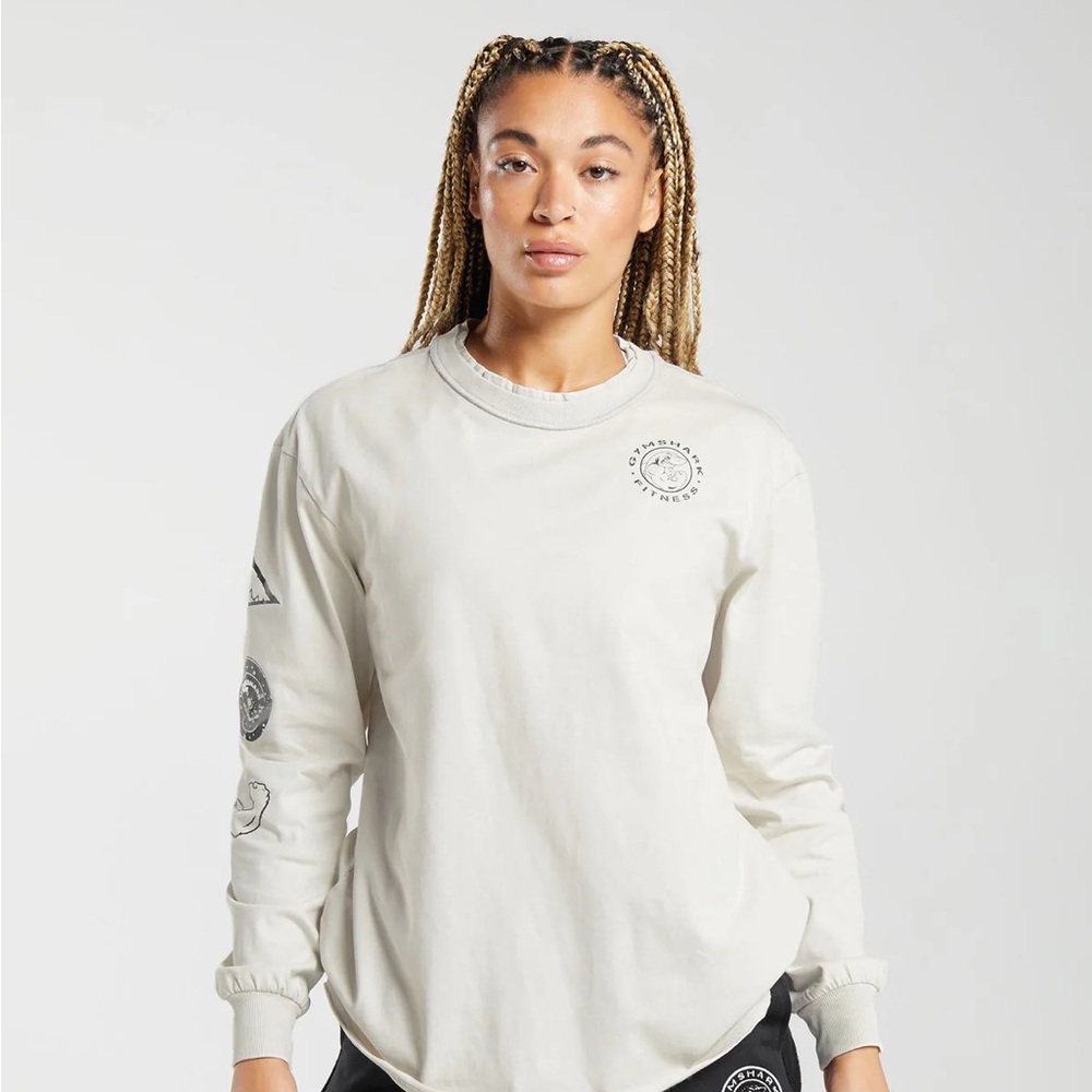 Gymshark LEGACY WASHED LONG SLEEVE TOP M METAL GREY ACID NWT